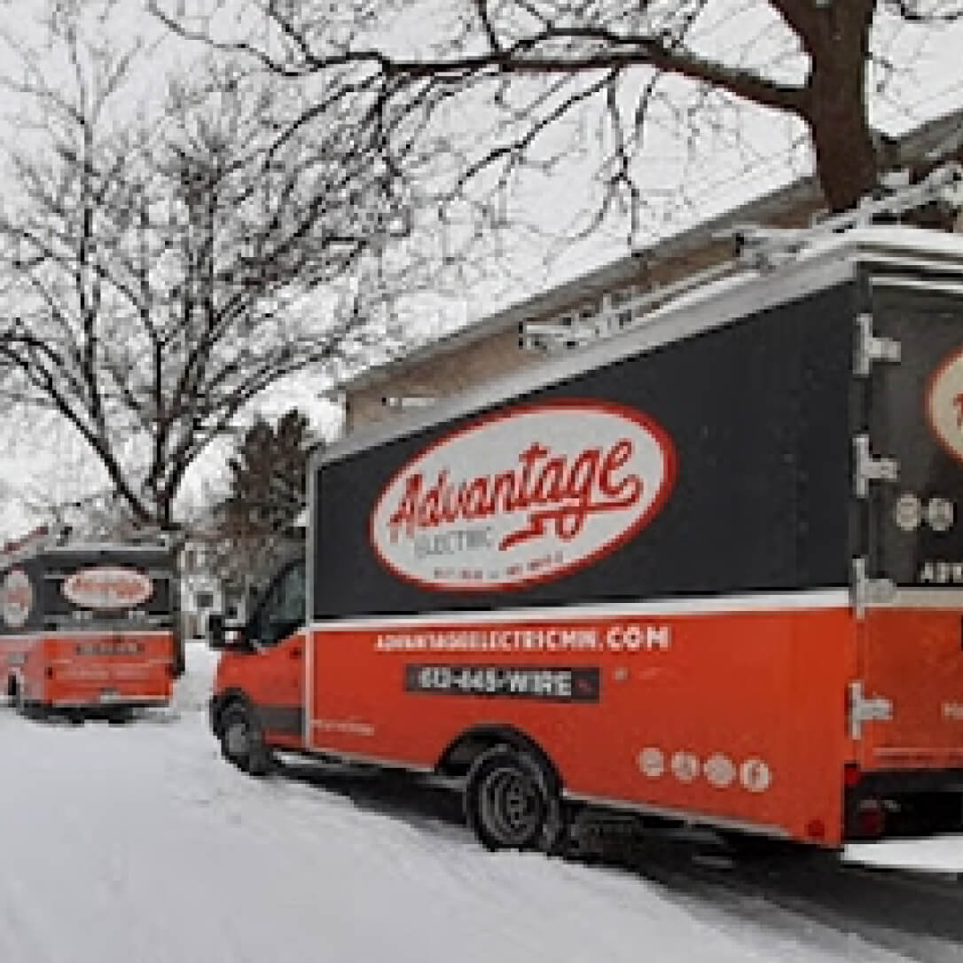 Advantage Electric van parked on street in winter